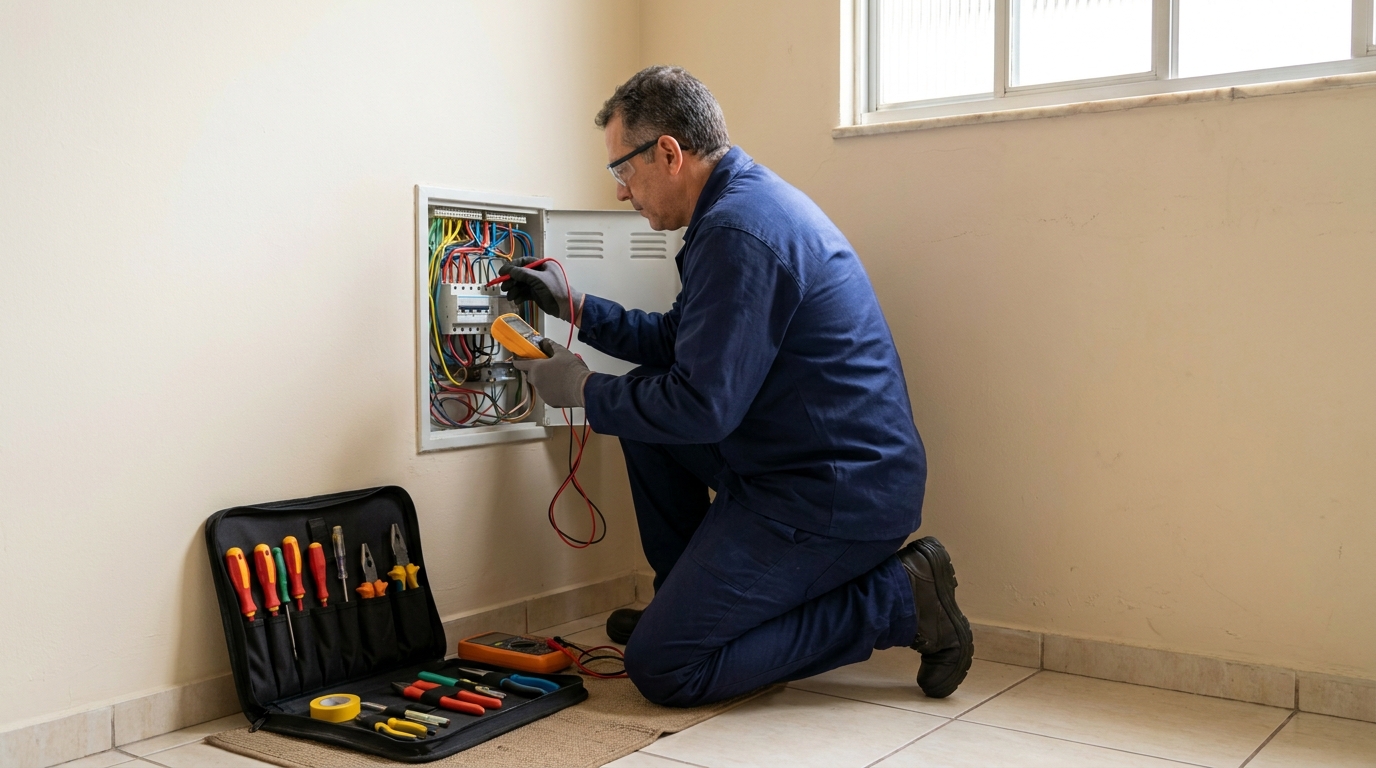 Eletricista atendendo em residência em Maringá‑PR
